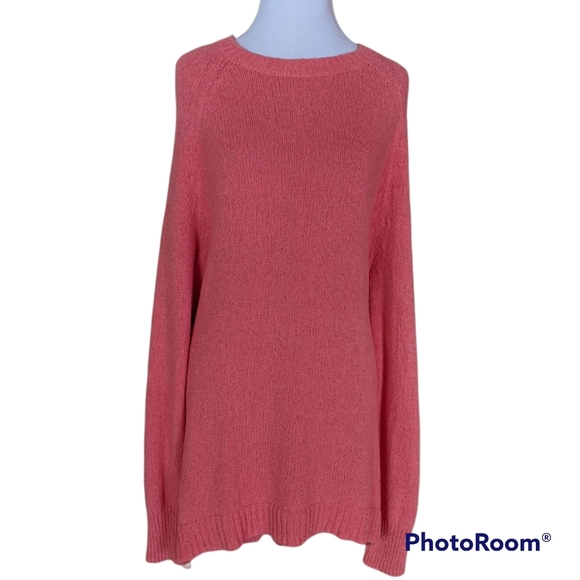 Caslon Relaxed Knit Crew Neck Sweater Coral 1X NWT Plus Size - Picture 2 of 6